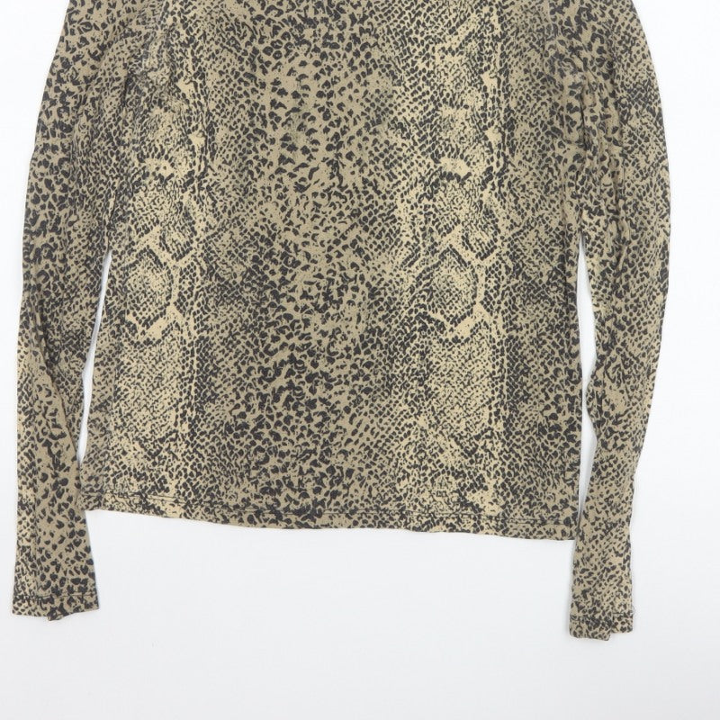 MNG Women’s Beige Leopard Print Slim Stretch Long Sleeve Top UK 12