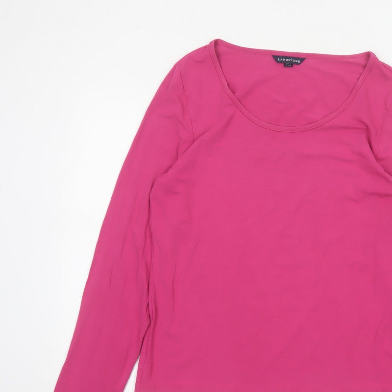 Lands' End Women Pink UK 12 Basic Scoop Neck Long Sleeve Top