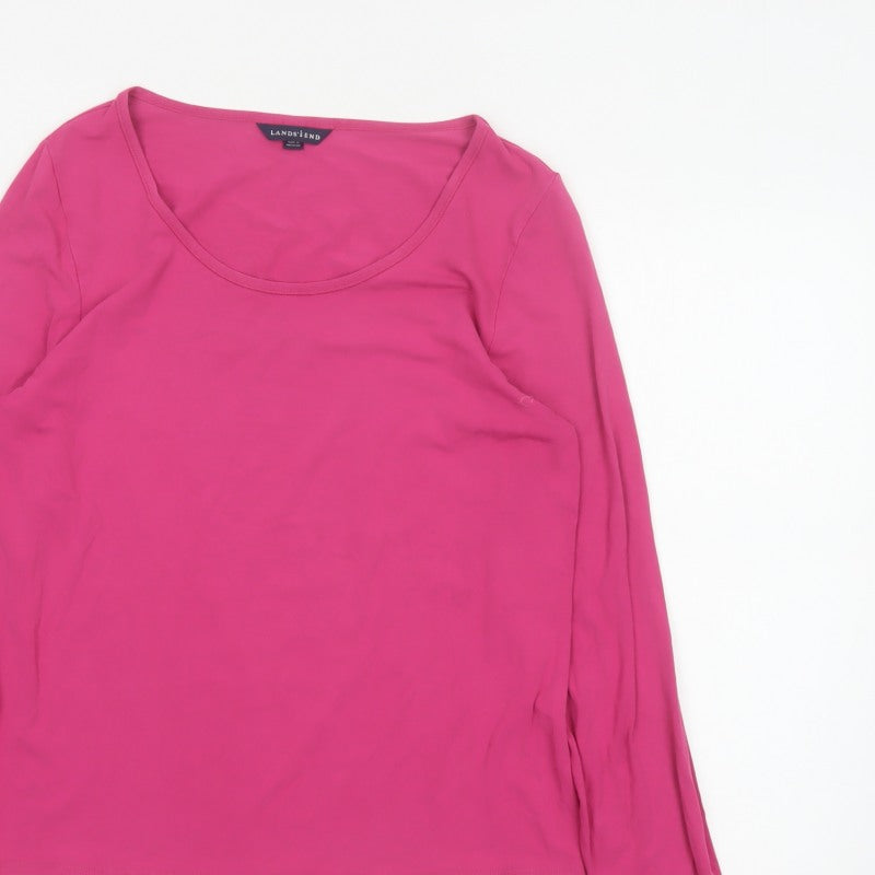 Lands' End Women Pink UK 12 Basic Scoop Neck Long Sleeve Top
