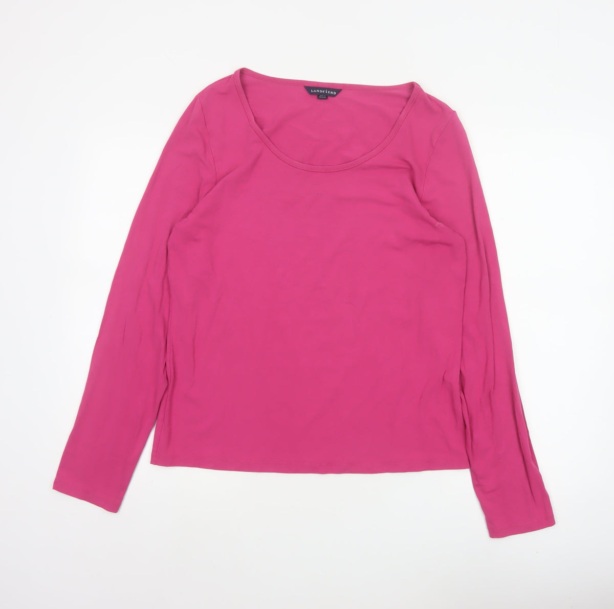 Lands' End Women Pink UK 12 Basic Scoop Neck Long Sleeve Top
