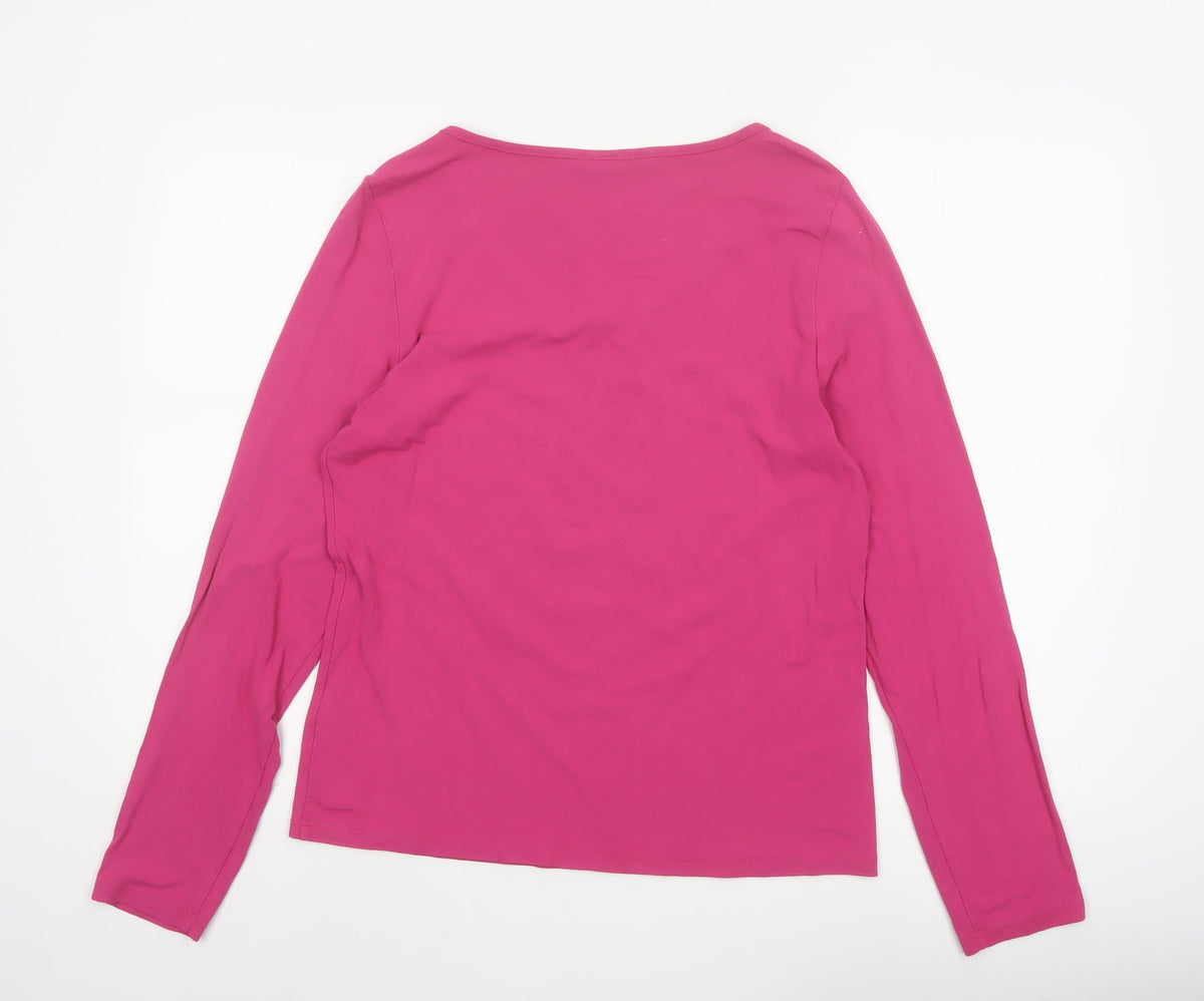 Lands' End Women Pink UK 12 Basic Scoop Neck Long Sleeve Top