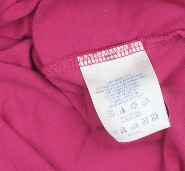 Lands' End Women Pink UK 12 Basic Scoop Neck Long Sleeve Top