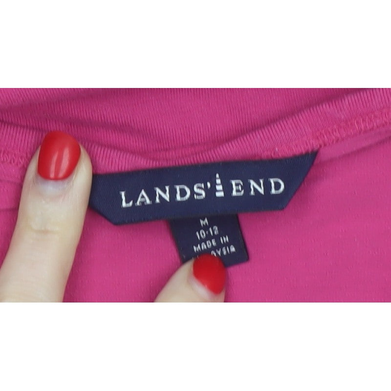 Lands' End Women Pink UK 12 Basic Scoop Neck Long Sleeve Top