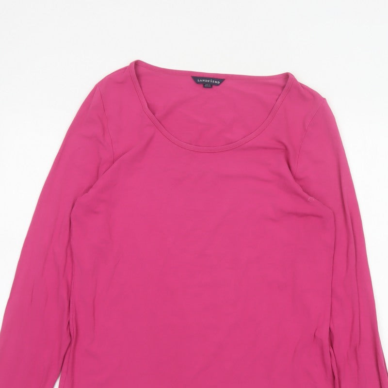 Lands' End Women Pink UK 12 Basic Scoop Neck Long Sleeve Top