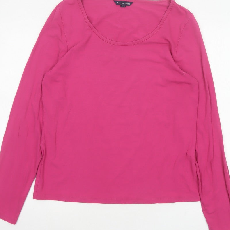 Lands' End Women Pink UK 12 Basic Scoop Neck Long Sleeve Top