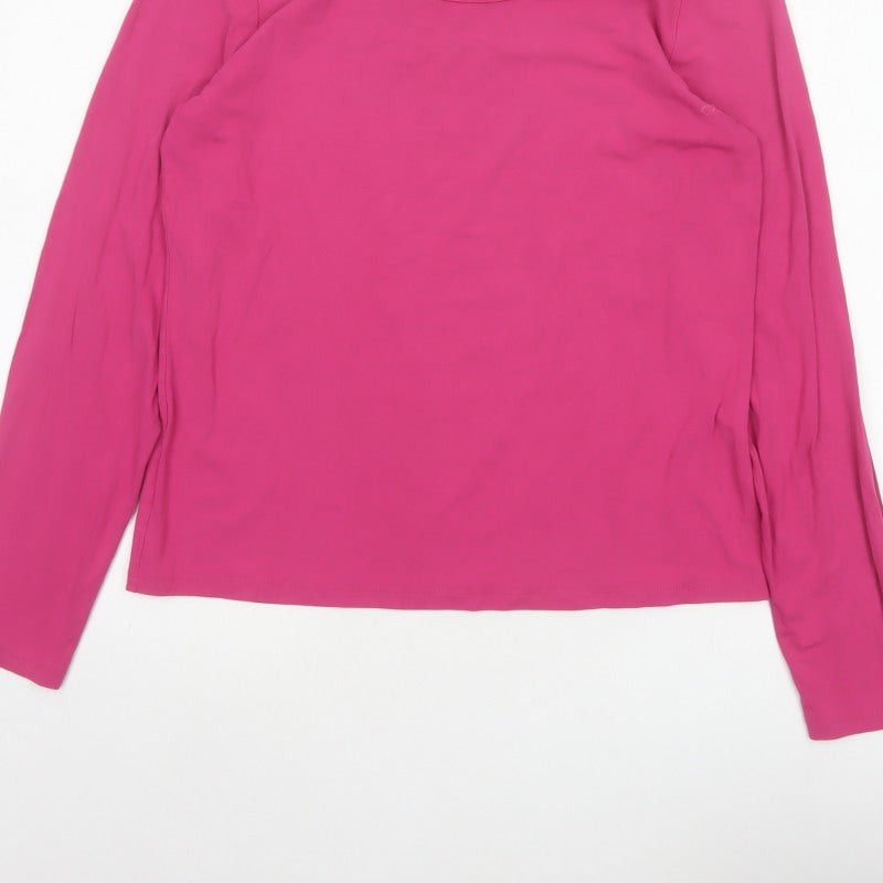 Lands' End Women Pink UK 12 Basic Scoop Neck Long Sleeve Top