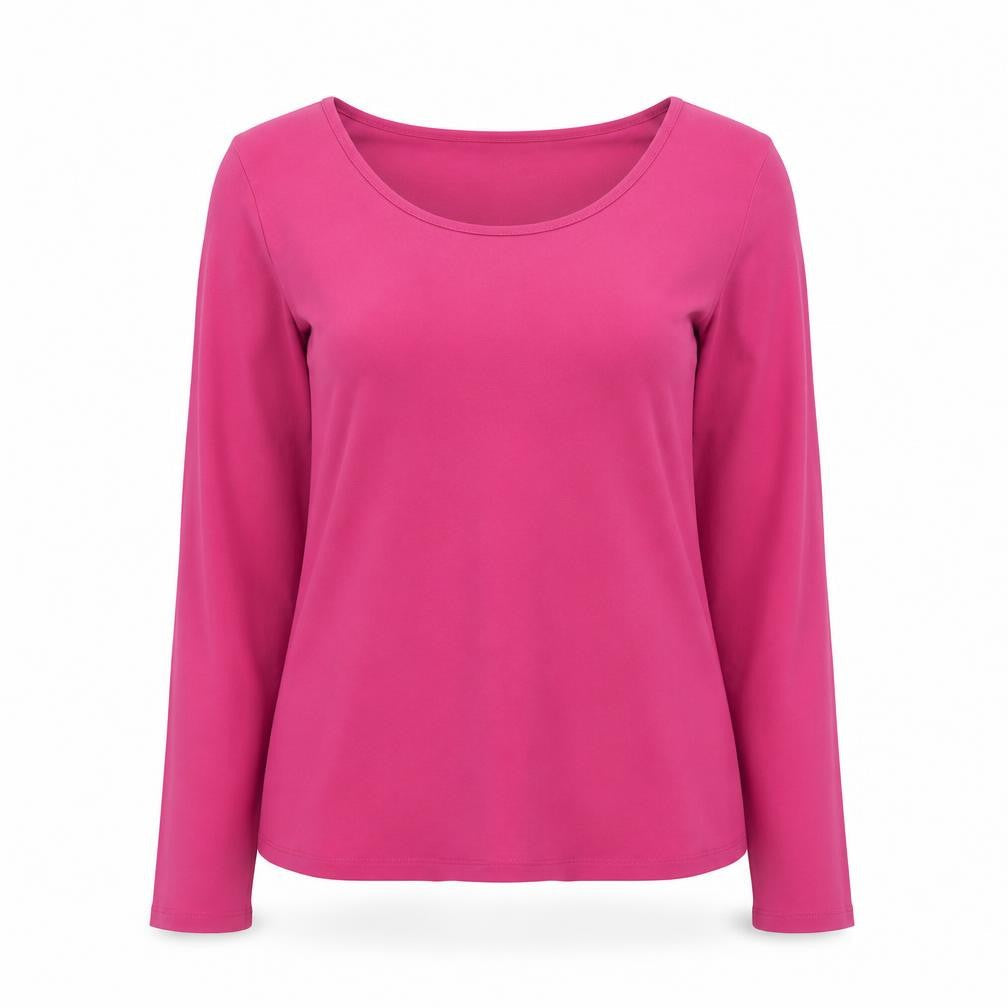 Lands' End Women Pink UK 12 Basic Scoop Neck Long Sleeve Top