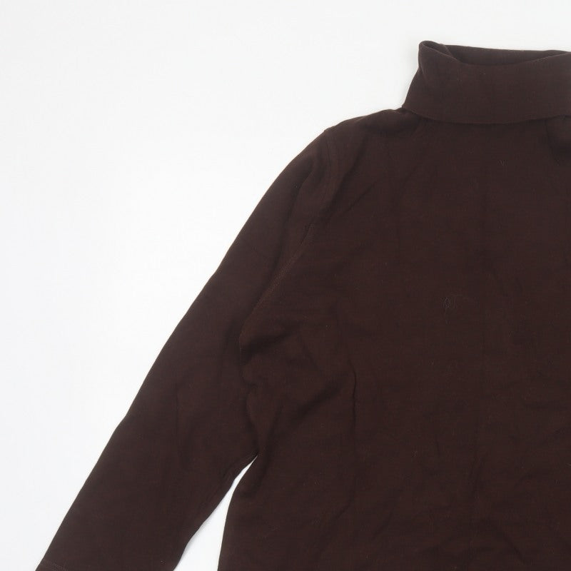 EWM Women Brown UK 18 Cotton Roll Neck Long Sleeve Basic Jersey Top