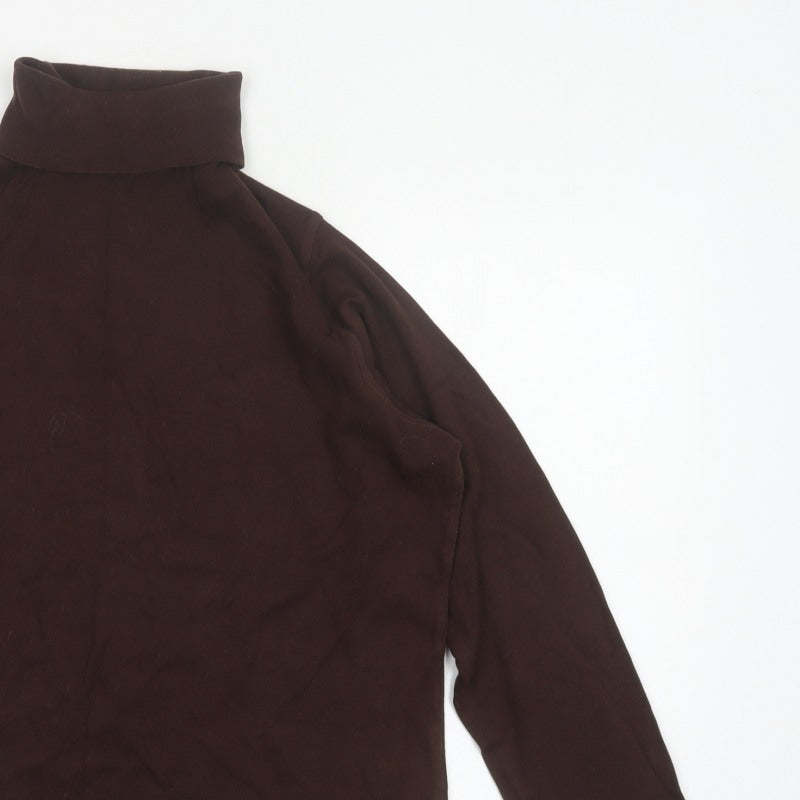 EWM Women Brown UK 18 Cotton Roll Neck Long Sleeve Basic Jersey Top