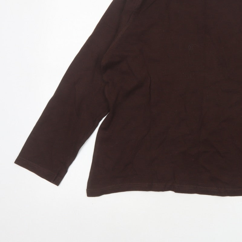 EWM Women Brown UK 18 Cotton Roll Neck Long Sleeve Basic Jersey Top