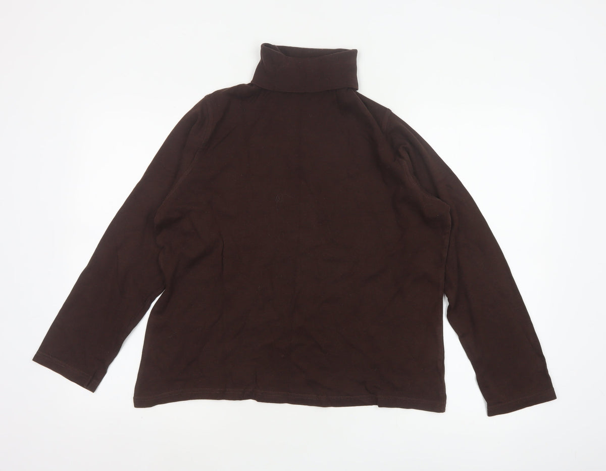 EWM Women Brown UK 18 Cotton Roll Neck Long Sleeve Basic Jersey Top