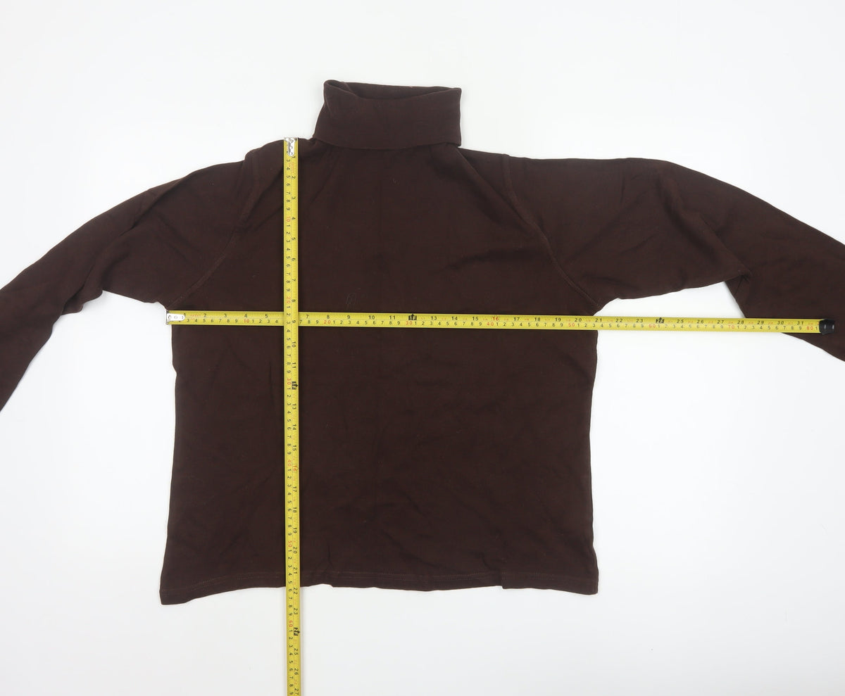 EWM Women Brown UK 18 Cotton Roll Neck Long Sleeve Basic Jersey Top