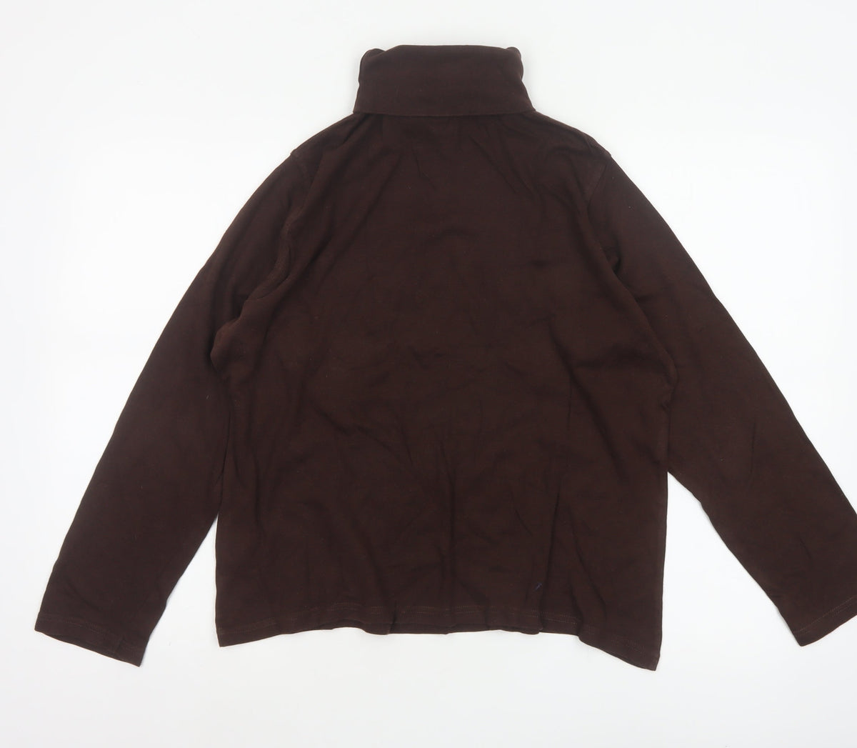 EWM Women Brown UK 18 Cotton Roll Neck Long Sleeve Basic Jersey Top