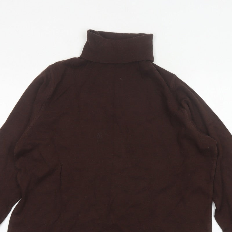 EWM Women Brown UK 18 Cotton Roll Neck Long Sleeve Basic Jersey Top