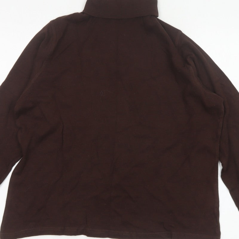 EWM Women Brown UK 18 Cotton Roll Neck Long Sleeve Basic Jersey Top