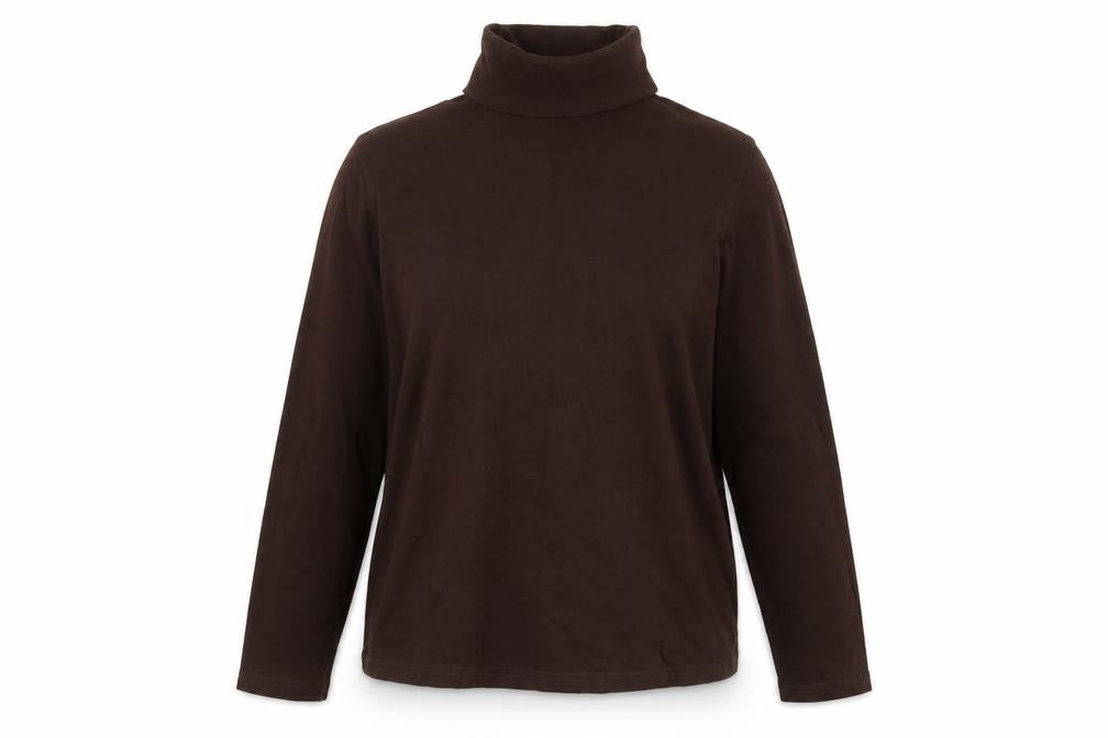EWM Women Brown UK 18 Cotton Roll Neck Long Sleeve Basic Jersey Top