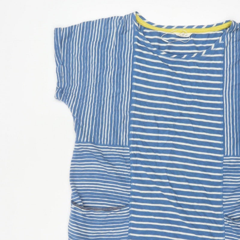 White Stuff Women Blue Stripe Cotton Tunic T-Shirt UK 18 Pockets
