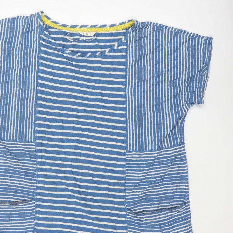 White Stuff Women Blue Stripe Cotton Tunic T-Shirt UK 18 Pockets