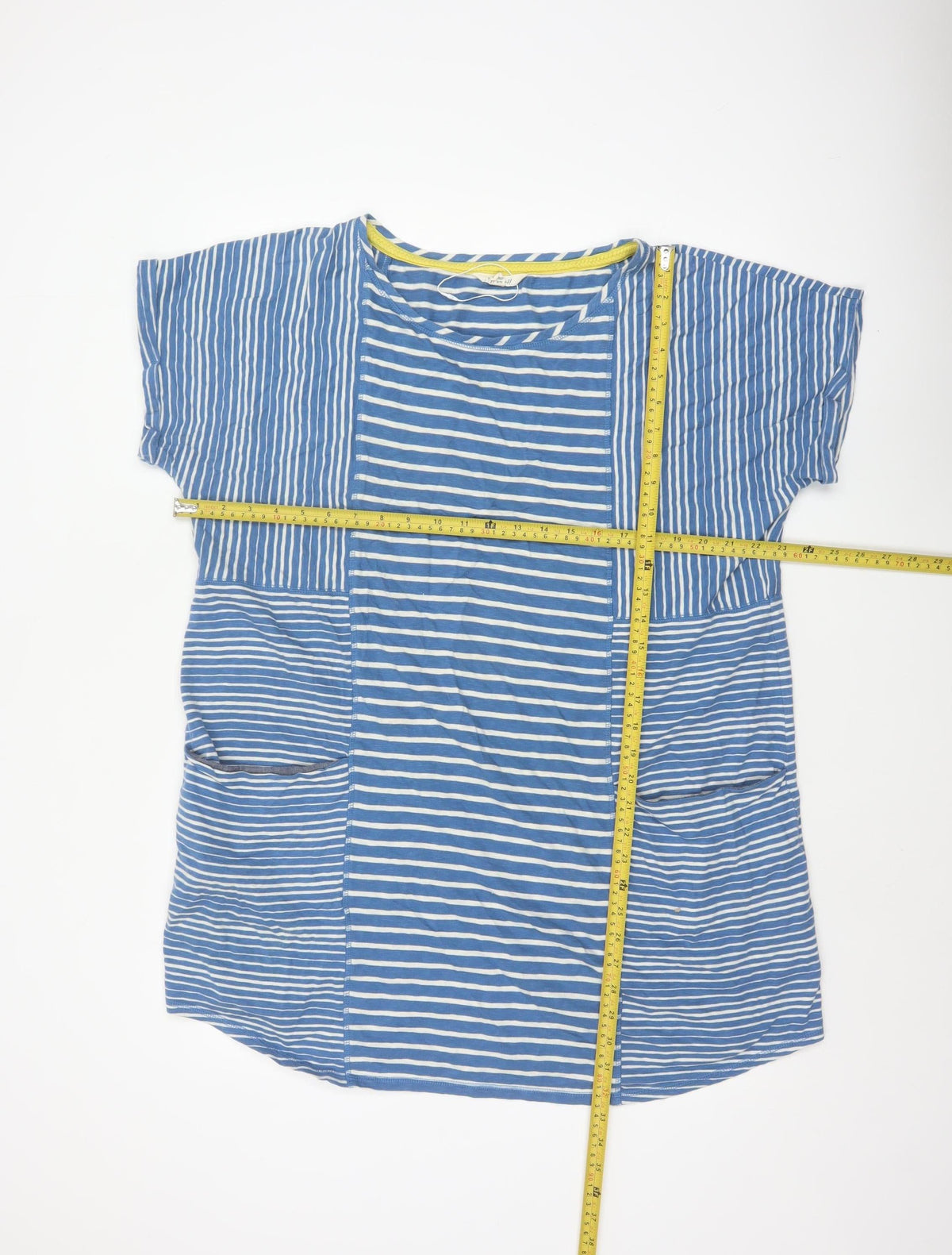 White Stuff Women Blue Stripe Cotton Tunic T-Shirt UK 18 Pockets
