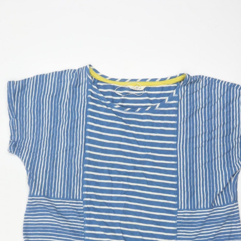 White Stuff Women Blue Stripe Cotton Tunic T-Shirt UK 18 Pockets
