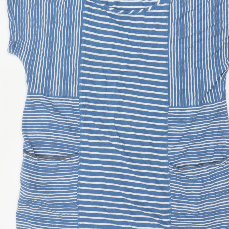 White Stuff Women Blue Stripe Cotton Tunic T-Shirt UK 18 Pockets