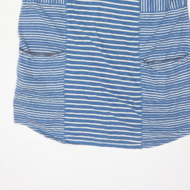 White Stuff Women Blue Stripe Cotton Tunic T-Shirt UK 18 Pockets