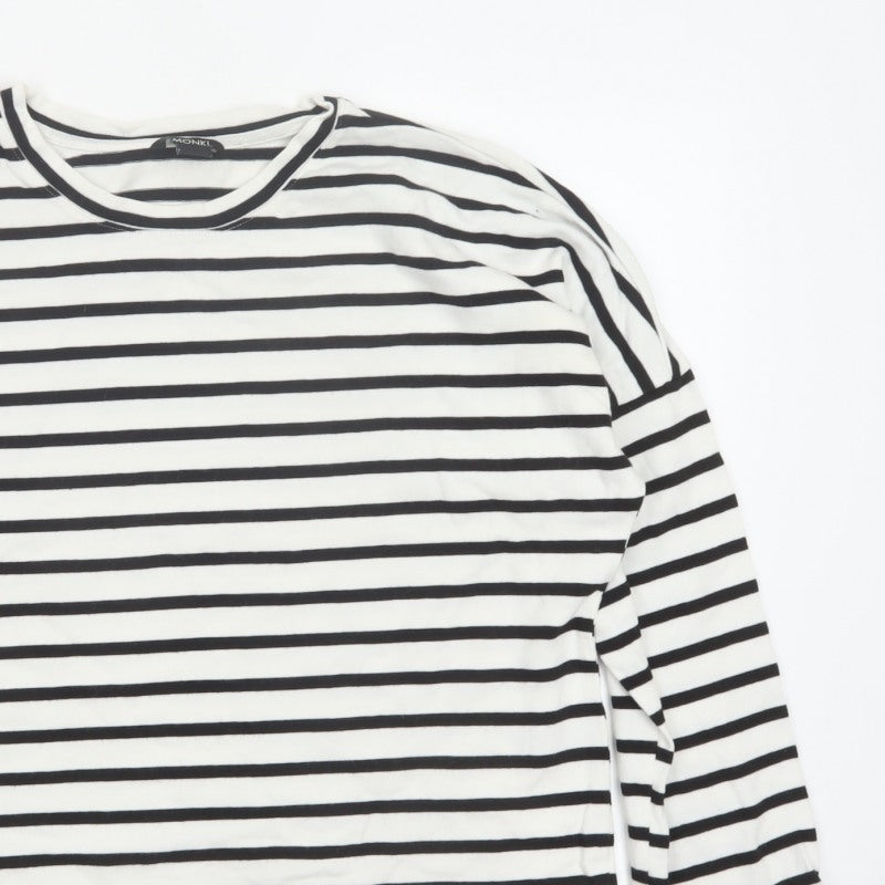 Monki Women’s Black White Striped Cotton Jersey Long Sleeve T-Shirt S