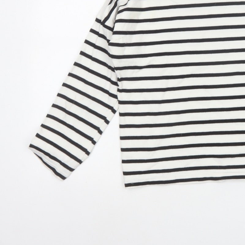 Monki Women’s Black White Striped Cotton Jersey Long Sleeve T-Shirt S