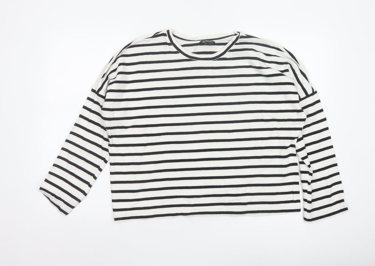 Monki Women’s Black White Striped Cotton Jersey Long Sleeve T-Shirt S