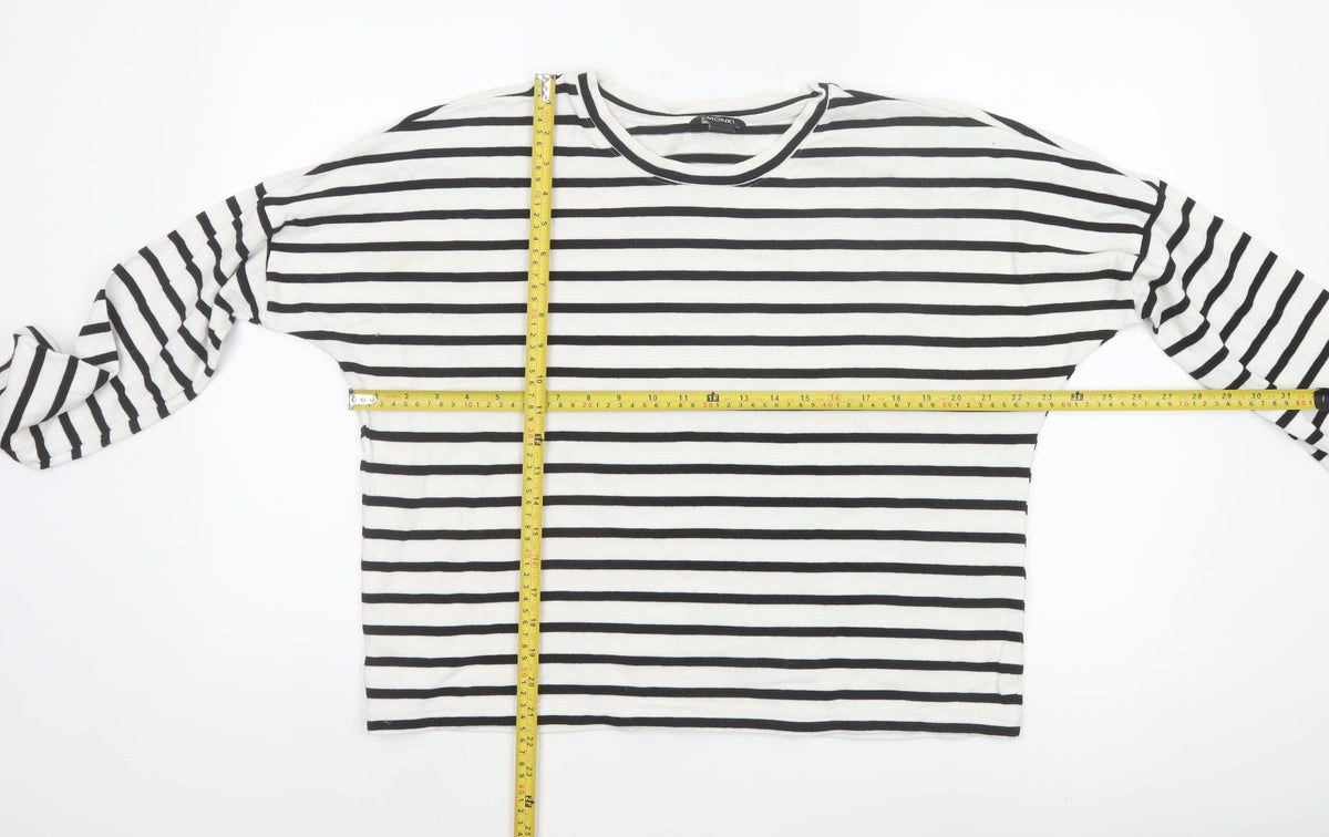 Monki Women’s Black White Striped Cotton Jersey Long Sleeve T-Shirt S