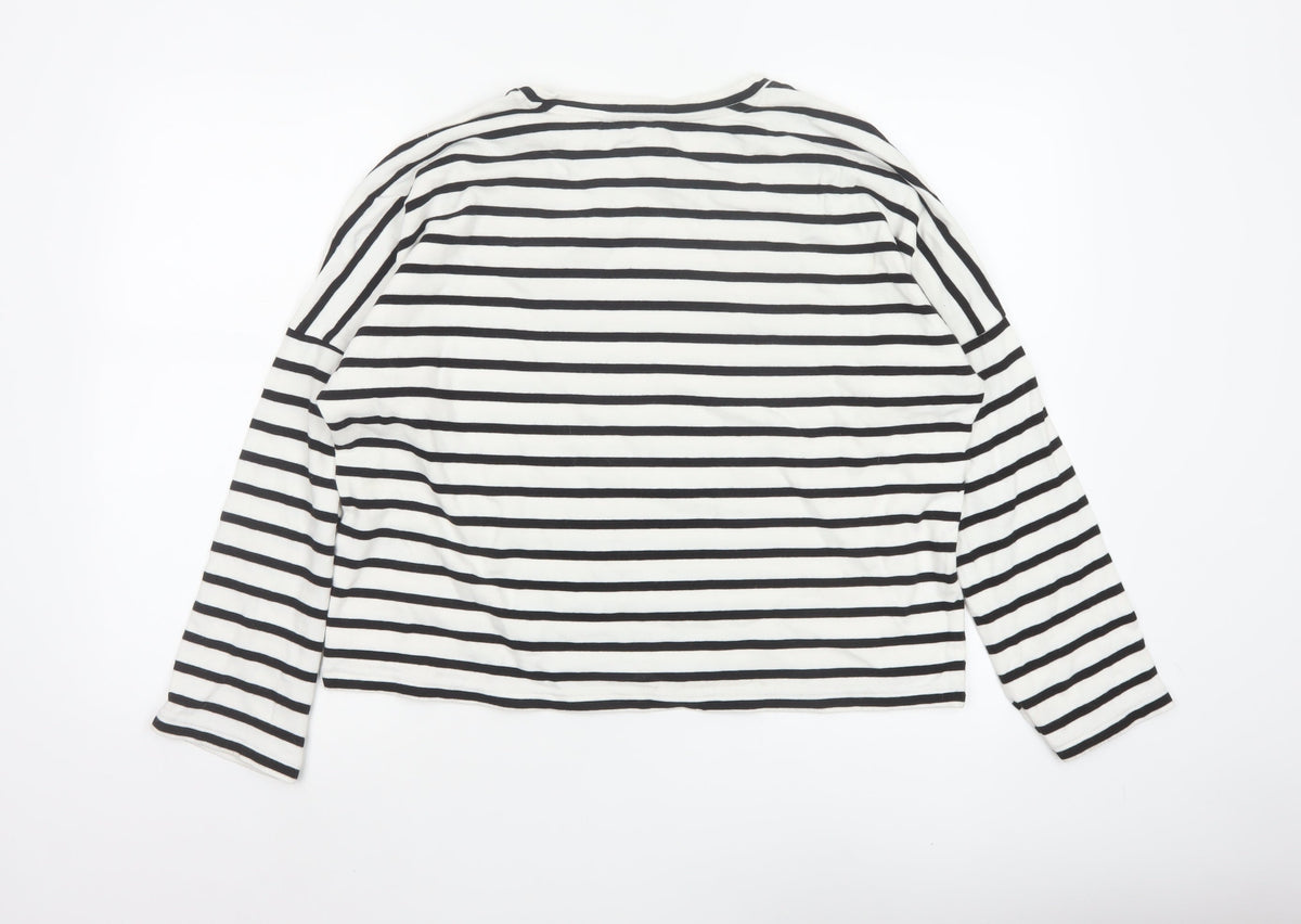 Monki Women’s Black White Striped Cotton Jersey Long Sleeve T-Shirt S