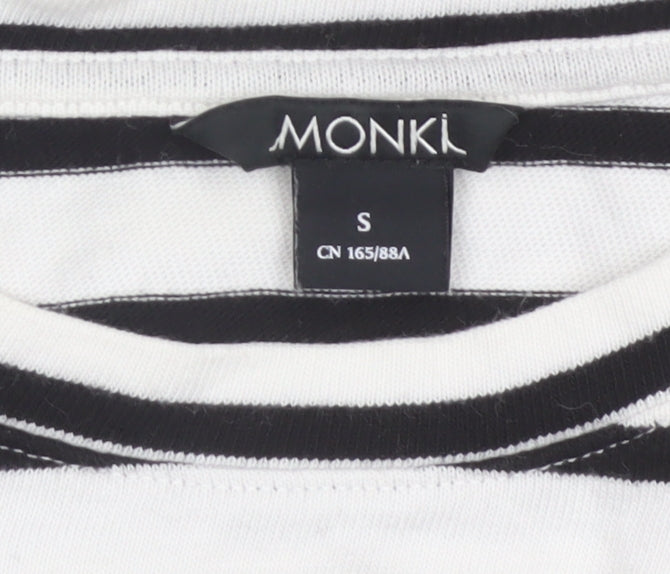 Monki Women’s Black White Striped Cotton Jersey Long Sleeve T-Shirt S