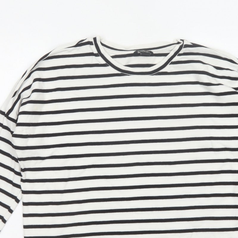 Monki Women’s Black White Striped Cotton Jersey Long Sleeve T-Shirt S