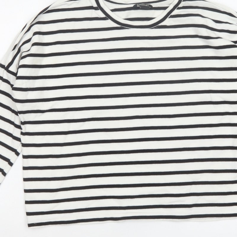 Monki Women’s Black White Striped Cotton Jersey Long Sleeve T-Shirt S
