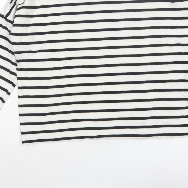 Monki Women’s Black White Striped Cotton Jersey Long Sleeve T-Shirt S