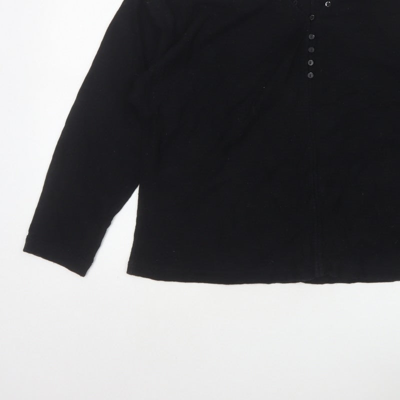 Massimo Dutti Women Black M Cotton Knit Button-Up Long Sleeve Top