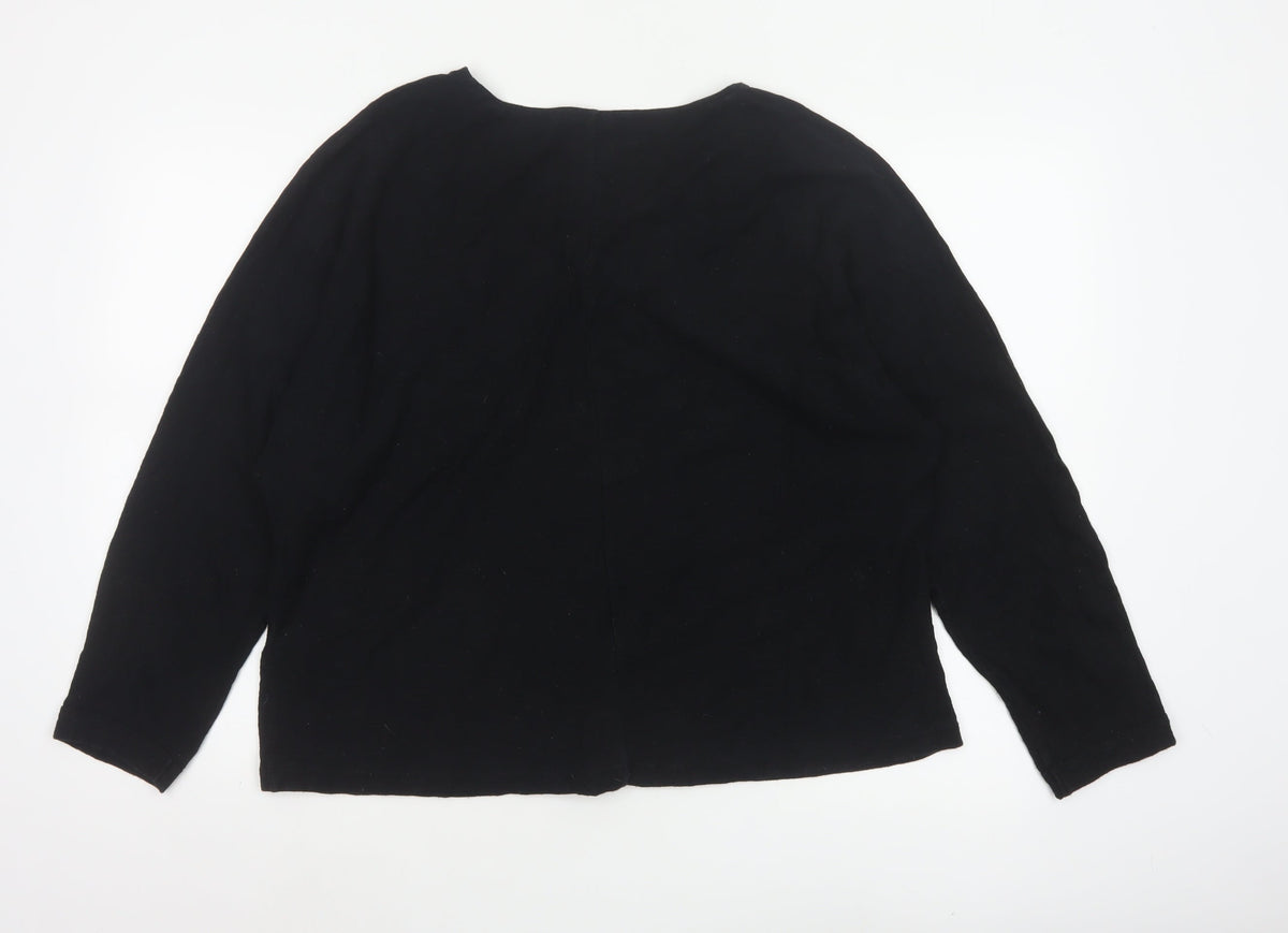 Massimo Dutti Women Black M Cotton Knit Button-Up Long Sleeve Top