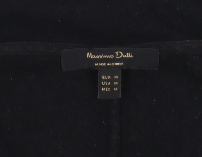 Massimo Dutti Women Black M Cotton Knit Button-Up Long Sleeve Top
