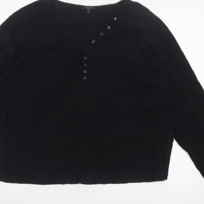 Massimo Dutti Women Black M Cotton Knit Button-Up Long Sleeve Top