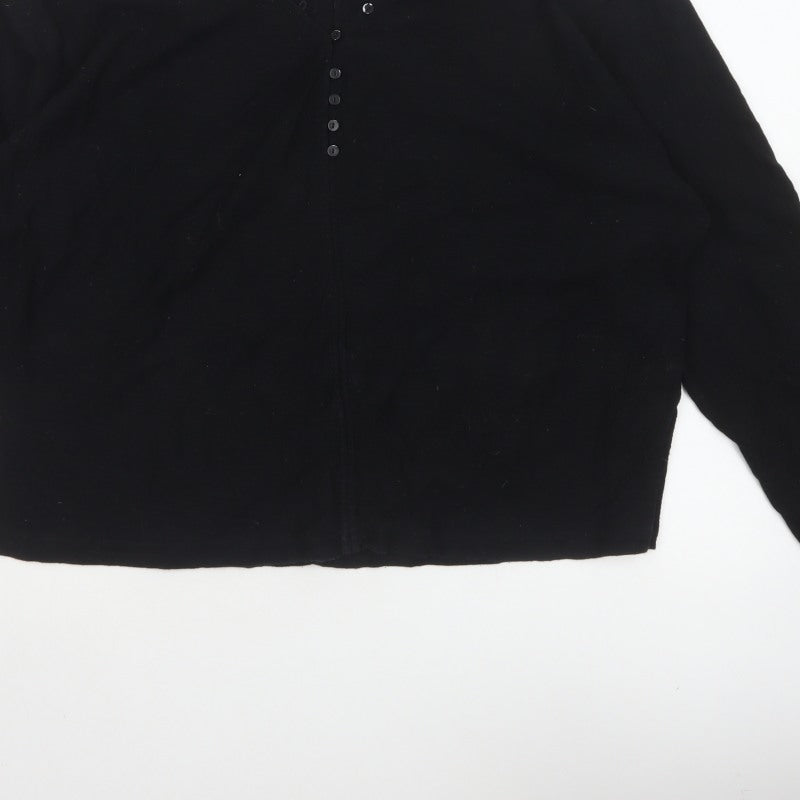Massimo Dutti Women Black M Cotton Knit Button-Up Long Sleeve Top