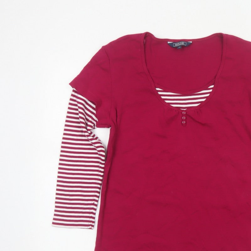 Maine New England Women Red Stripe Layered Jersey Top Size 14