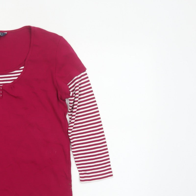 Maine New England Women Red Stripe Layered Jersey Top Size 14