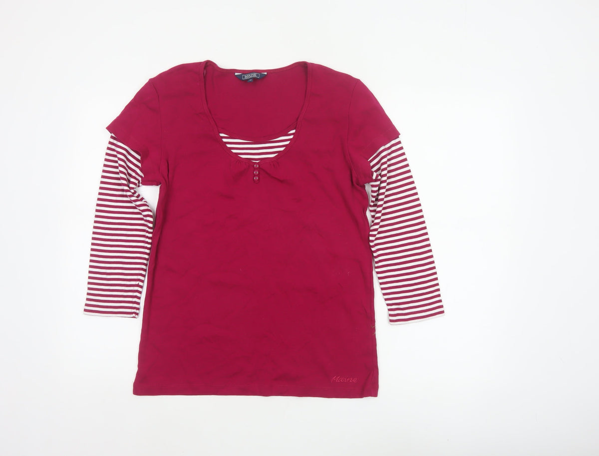 Maine New England Women Red Stripe Layered Jersey Top Size 14