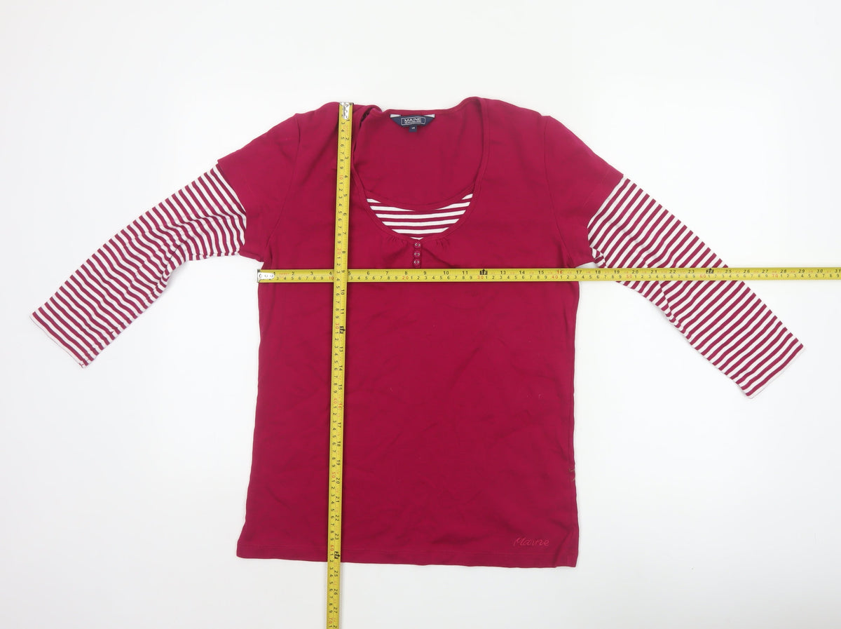 Maine New England Women Red Stripe Layered Jersey Top Size 14