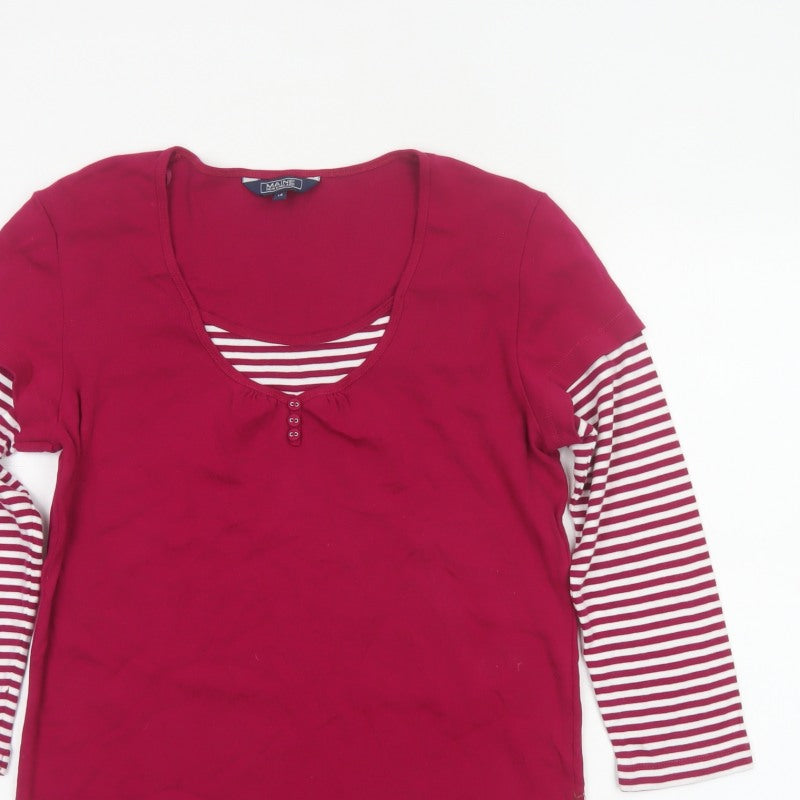 Maine New England Women Red Stripe Layered Jersey Top Size 14