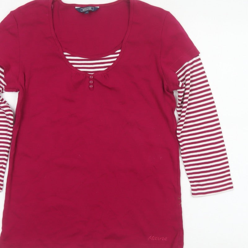 Maine New England Women Red Stripe Layered Jersey Top Size 14