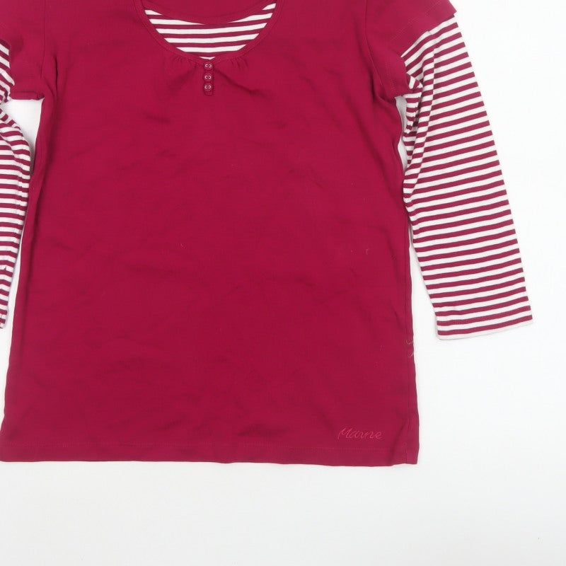 Maine New England Women Red Stripe Layered Jersey Top Size 14