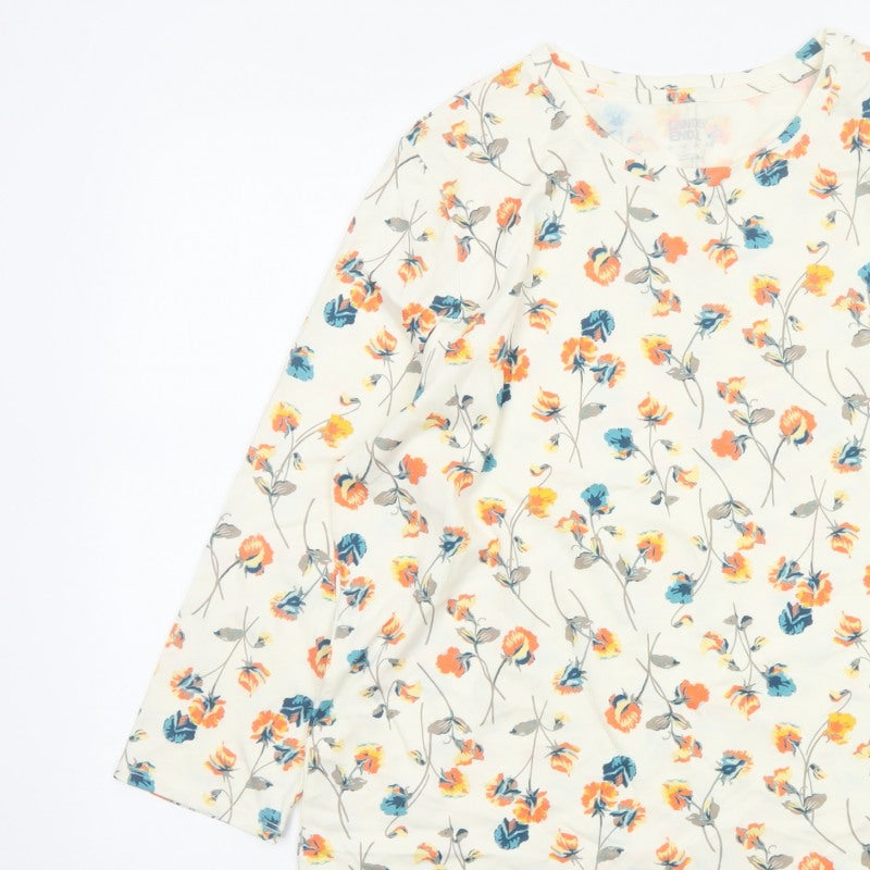 Lands' End Women’s Ivory Floral Cotton 3/4 Sleeve Blouse UK 12