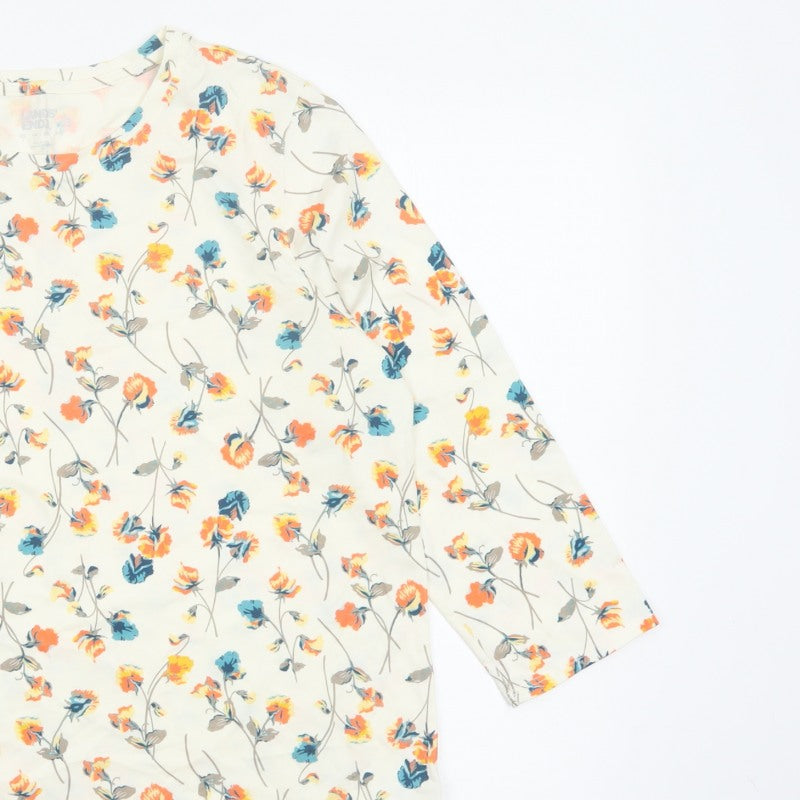 Lands' End Women’s Ivory Floral Cotton 3/4 Sleeve Blouse UK 12