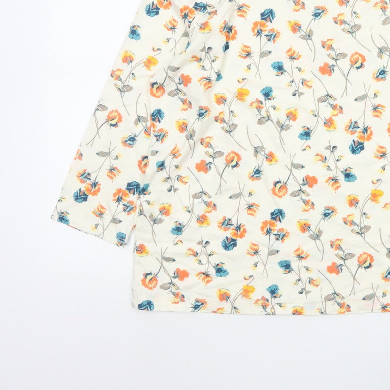 Lands' End Women’s Ivory Floral Cotton 3/4 Sleeve Blouse UK 12
